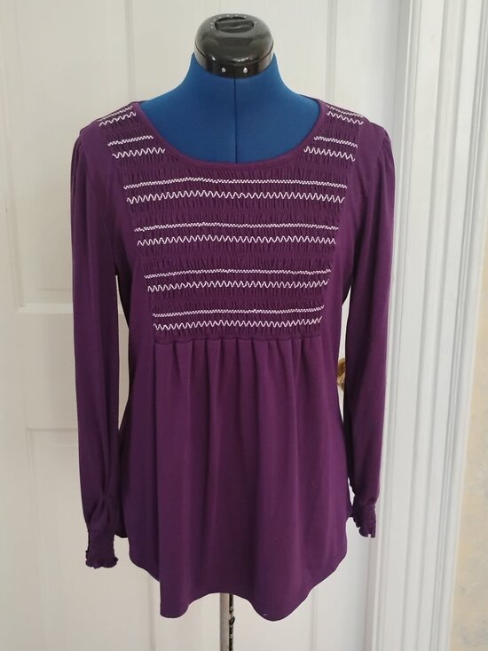 Unbranded Tops - Dark Purple Long Puff Sleeve Smocked Tunic top